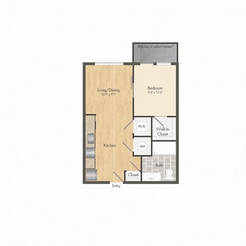 Floor plan for studio, 1 bath, 472 sqft